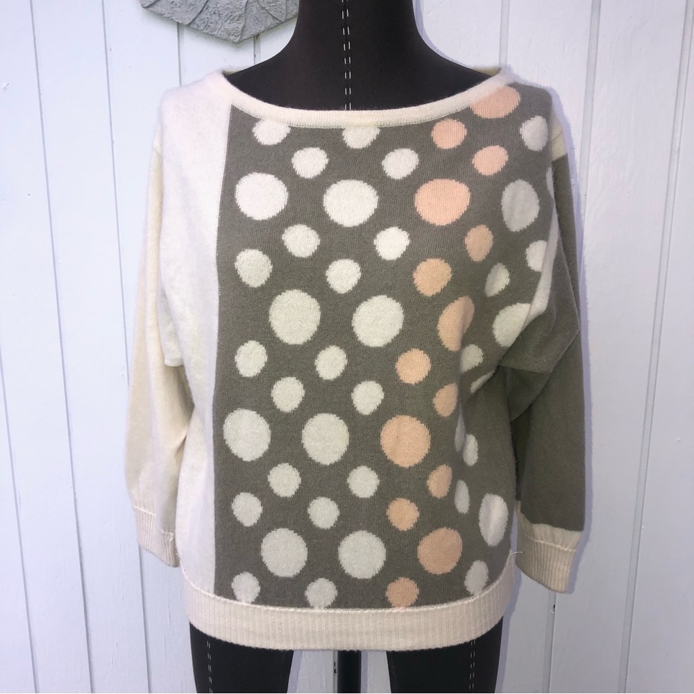 James Pringle cashmere sweater VINTAGE color block polka dot knit design small